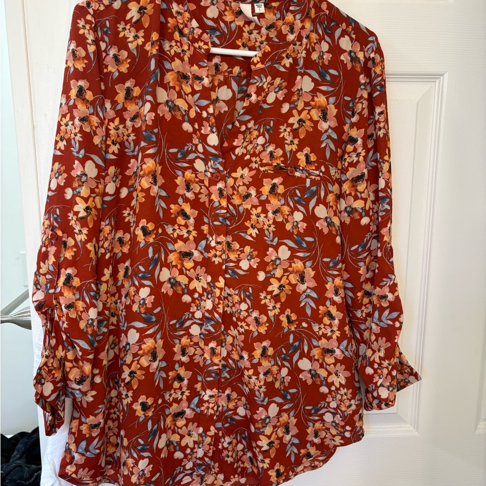 Floral Women's Top - Red and Orange